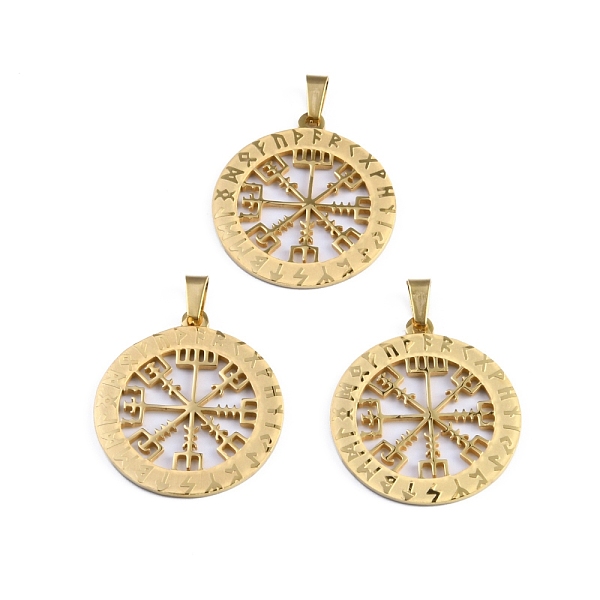 

PandaHall 304 Stainless Steel Norse Viking Compass Amulet Pendants, Flat Round, Golden, 35x30x1.5mm, Hole: 8x3.5mm 304 Stainless Steel Flat...