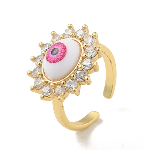 

PandaHall Cubic Zirconia Sun with Evil Eye Open Cuff Ring with Acrylic, Real 18K Gold Plated Brass Jewelry for Women, Cadmium Free & Lead...