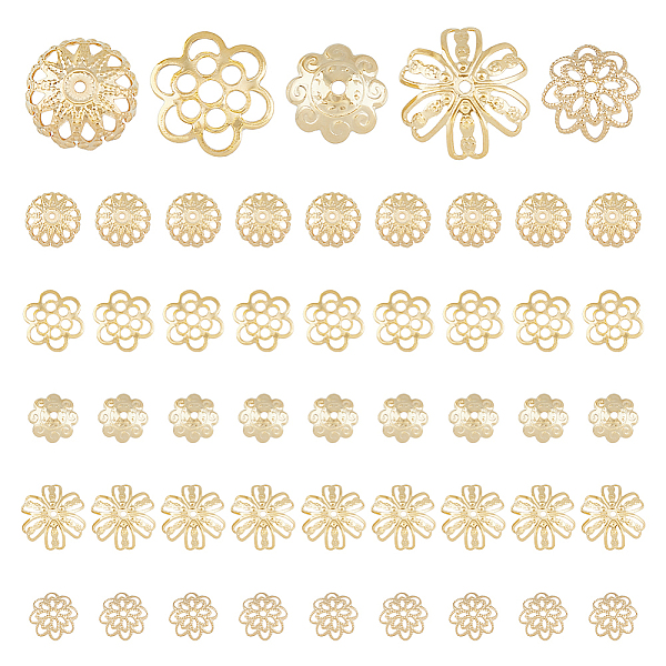 

PandaHall DICOSMETIC 50Pcs 5 Styles 304 & 201 Stainless Steel Fancy Bead Caps, Flower, Multi-Petal, Golden, 11~14.5x13~14x1.5~5mm, Hole...