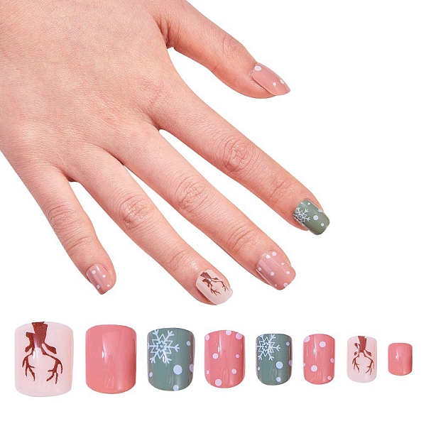 PandaHall Nail Art Sets, with 24pcs Plastic Nail Tips, 24pcs Double Side Jelly Nail Glue, Pale Violet Red, 14.5~23x7~14mm, about 24pcs/set...