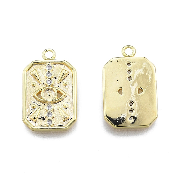 

PandaHall Ion Plating(IP) Brass Micro Pave Clear Cubic Zirconia Pendants, Rectangle with Eye, Real 18K Gold Plated, 21x13x2mm, Hole: 1.6mm...