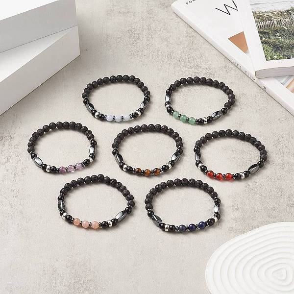 

PandaHall 7Pcs 7 Style Natural & Synthetic Mixed Gemstone & Alloy Beaded Stretch Bracelets Set for Women, Inner Diameter: 2-1/8 inch(5.4cm)...