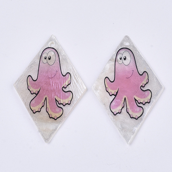 

PandaHall Printed Capiz Shell Pendants, Single-Sided Printed, Rhombus with Octopus, Colorful, 48~49.5x29.5~30.5x1mm, Hole: 1.6mm Capiz Shell...
