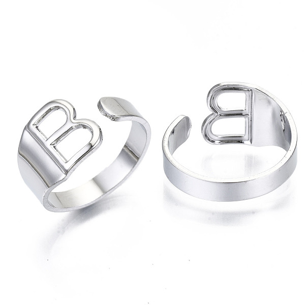 

PandaHall Alloy Cuff Finger Rings, Cadmium Free & Nickel Free & Lead Free, Alphabet, Platinum, Letter.B, US Size 8(18.1mm) Alloy Letter B