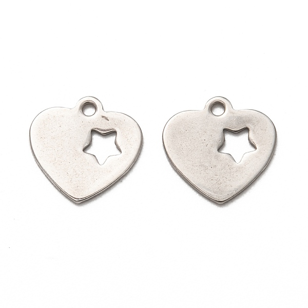 

PandaHall 201 Stainless Steel Charms, Laser Cut, Heart with Star, Stainless Steel Color, 13.5x13x1mm, Hole: 1.4mm 201 Stainless Steel Heart