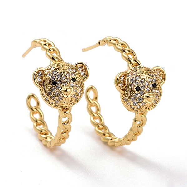 

PandaHall Bear Brass Micro Pave Clear Cubic Zirconia Ear Studs for Her, Lead Free & Cadmium Free, Real 18K Gold Plated, 30x35x16mm, Pin: 1mm...