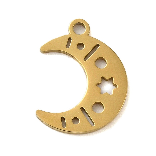 

PandaHall 304 Stainless Steel Pendants, Laser Cut, Real 18K Gold Plated, Moon, 15x11x1mm, Hole: 1mm 304 Stainless Steel Moon