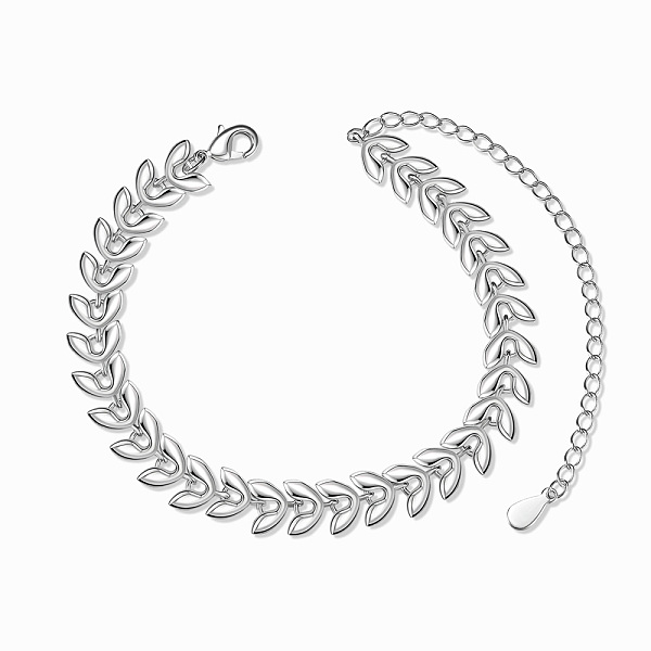 

PandaHall SHEGRACE Brass Link Chain Bracelets, Leaf, Platinum, 6-1/2 inch(16.5cm) Brass