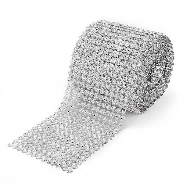 

PandaHall 13 Rows Plastic Diamond Mesh Wrap Roll, Rhinestone Crystal Ribbon, for DIY Wedding Party Favors Decorations Craft, Silver, 123x2mm...