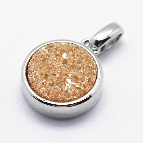 

PandaHall Natural Druzy Agate Charms, with Electroplate Brass Findings, Long-Lasting Plated, Flat Round, Platinum, 14x12x4mm, Hole: 2x3mm...