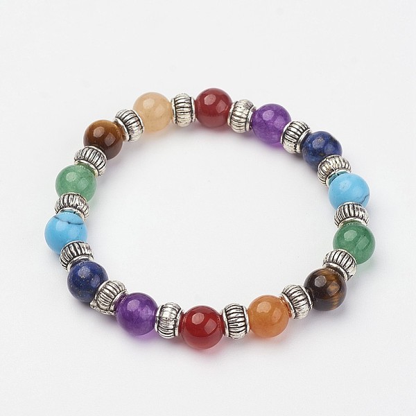 

PandaHall Natural & Synthetic Gemstone Beaded Stretch Bracelets, with Alloy Spacer Beads, Colorful, 1-7/8 inch(47mm) Mixed Stone