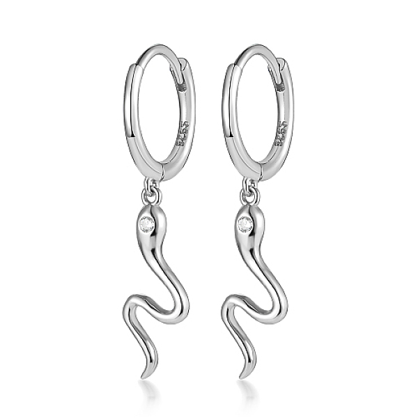 

PandaHall Rhodium Plated 925 Sterling Silver Micro Pave Cubic Zirconia Dangle Hoop Earrings, Snake, with S925 Stamp, Platinum, 31mm Cubic..., Clear