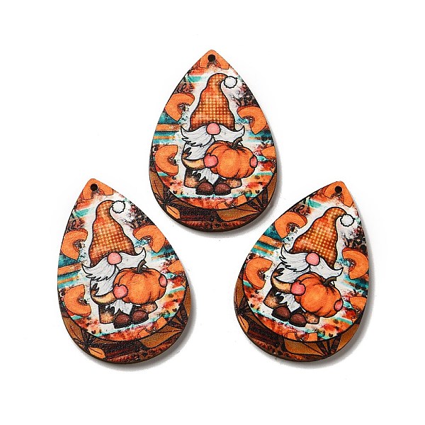 

PandaHall Single Face Printed Wood Big Pendants, Halloween Teardrop Charms, Orange, 54x36.5x2.6mm, Hole: 2mm Wood Teardrop Orange