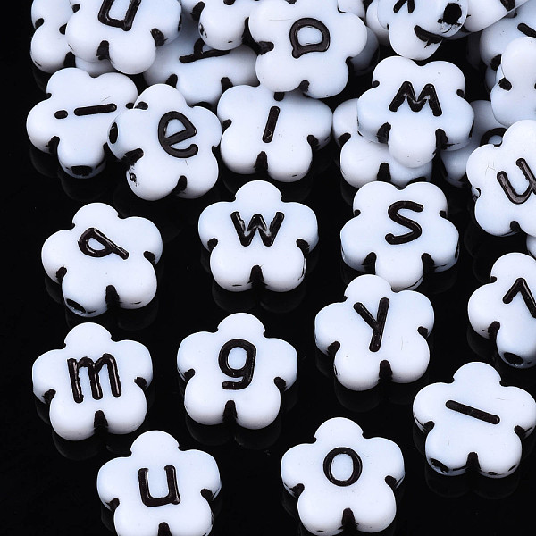 

PandaHall Opaque Acrylic Beads, Flower with Alphabet, White, Letter A~Z, 11x11x4mm, Hole: 1.8mm Acrylic Flower White
