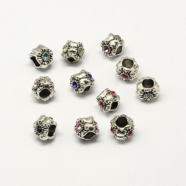 

PandaHall Alloy Rhinestone Flower Large Hole European Beads, Antique Silver, Mixed Color, 9x9x8mm, Hole: 5mm Alloy+Rhinestone Flower..., Multicolor