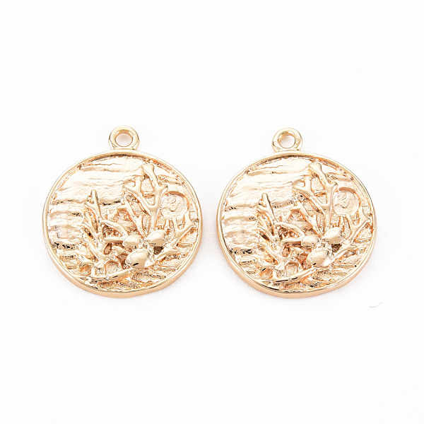 

PandaHall Brass Pendants, Nickel Free, Flat Round with Coral Shape, Real 18K Gold Plated, 20.5x17.5x2.5mm, Hole: 1.6mm Brass Flat Round