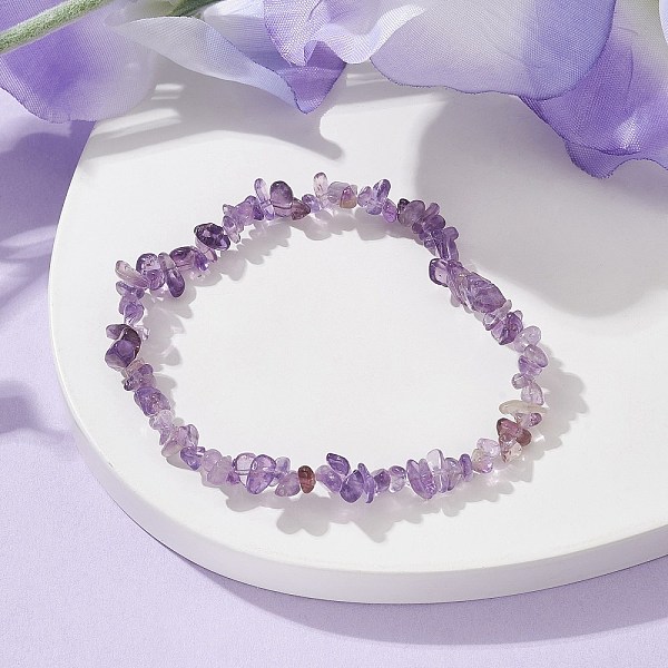 Stretch-Armbänder Mit Natürlichen Amethystsplittern Und Perlen Für Damen