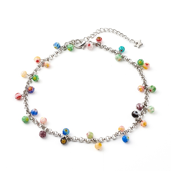 Bracelets de cheville à breloques en verre millefiori