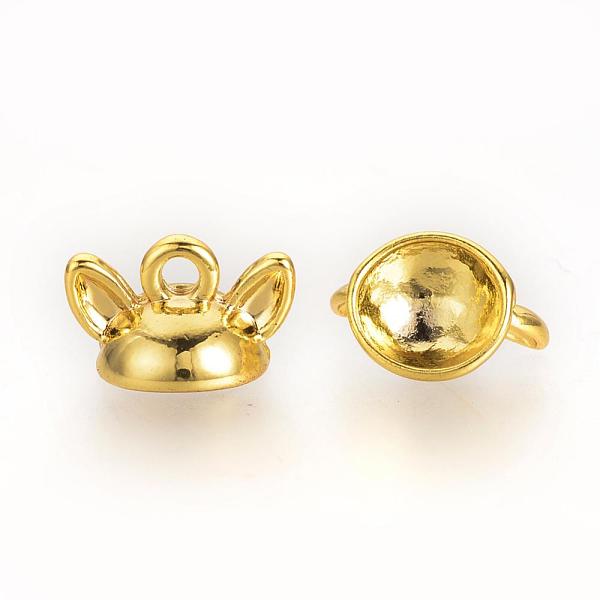 

PandaHall Tibetan Style Alloy Bead Cap Bails, Flat Round with Mouse Ears, Golden, 6.5x11x7mm, Hole: 2.5mm, Inner Diameter: 6mm Alloy
