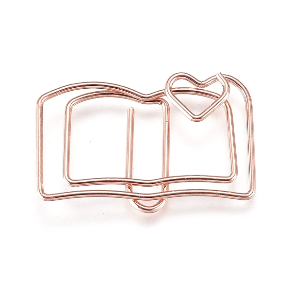 PandaHall Book Shape Iron Paperclips, Cute Paper Clips, Funny Bookmark Marking Clips, Rose Gold, 19x30x3mm Iron