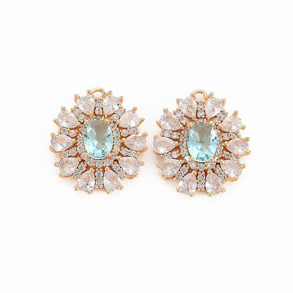 

PandaHall Brass Micro Pave Cubic Zirconia Pendants, with Glass, Nickel Free, Real 18K Gold Plated, Oval, Pale Turquoise, 20.5x16.5x5mm, Hole...