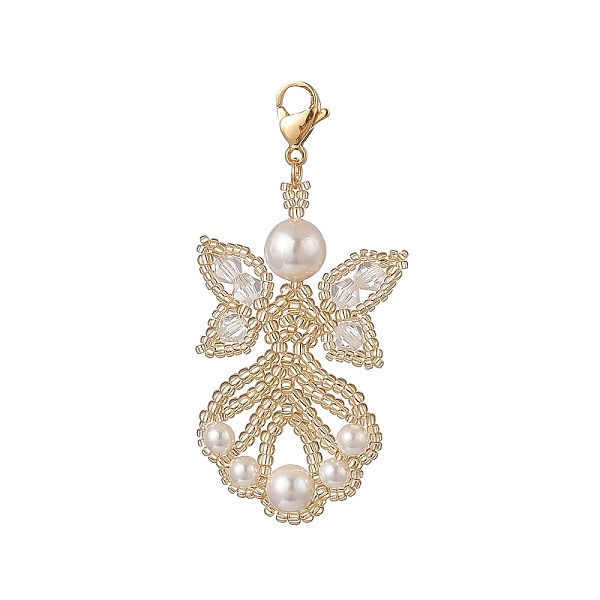 

PandaHall Angel Glass Pendants Decorations, with Seed Beads, Shell Pearl and 304 Stainless Steel Lobster Claw Clasps, Gold, 55x25x7.5mm Seed...