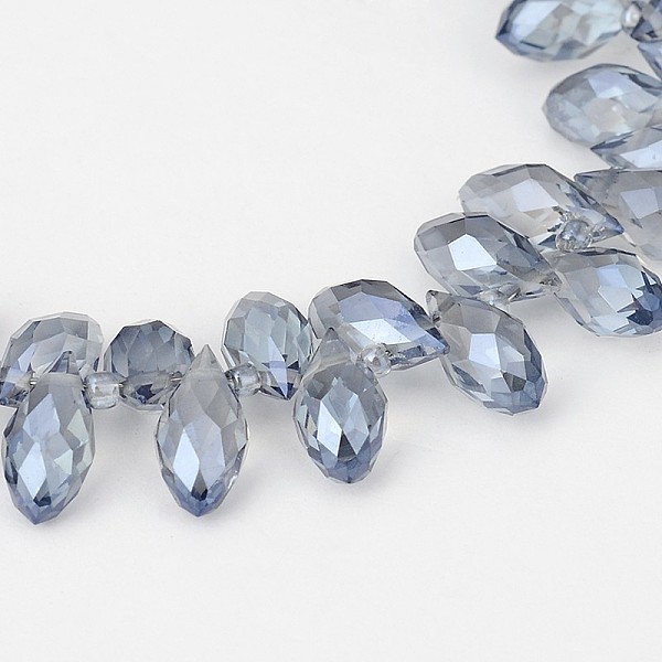 

PandaHall Electroplate Glass Beads Strands, Top Drilled Beads, Faceted Teardrop, Full Rainbow Plated, Light Steel Blue, 12x6mm, Hole: 1mm...