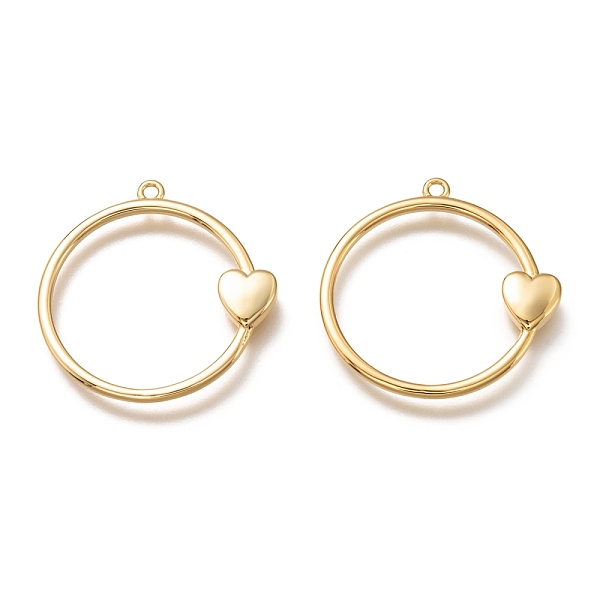 

PandaHall Brass Pendants, Long-Lasting Plated, Ring with Heart, Real 18K Gold Plated, 28.5x28x2.8mm, Hole: 1.5mm Brass Ring