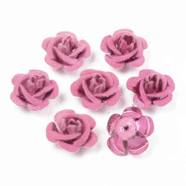 

PandaHall Flocky Aluminum Beads, Rose Flower, Flamingo, 15x15x9mm, Hole: 1.4mm, about 1000pcs/bag Aluminum Flower Pink