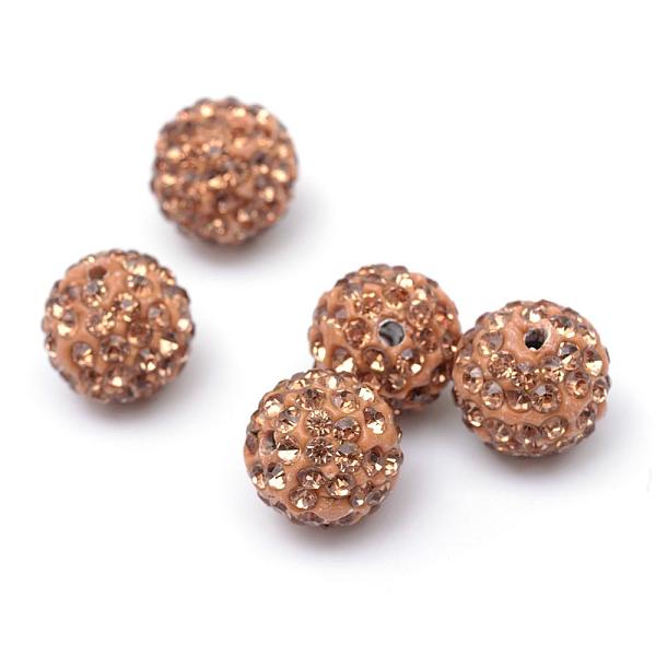 

PandaHall Polymer Clay Pave Rhinestone Beads, Disco Ball Beads, Lt.Col.Topaz, PP15(2.1~2.2mm), 6 Rows Rhinestone, 12mm, Hole: 1.5mm Polymer..., Brown