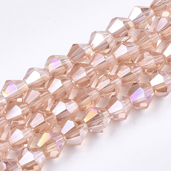

PandaHall Electroplate Glass Beads Strands, AB Color Plated, Faceted, Bicone, Pink, 6x5.5~6mm, Hole: 1mm, about 47~48pcs/strand, 10.83 inch...