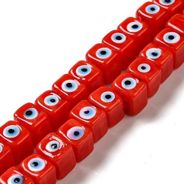 

PandaHall Handmade Evil Eye Lampwork Beads Strands, Cuboid, Red, 8~8.5x9.5~10x10~11mm, Hole: 3.7mm, about 40pcs/strand, 12.68 inch(32.2cm)...