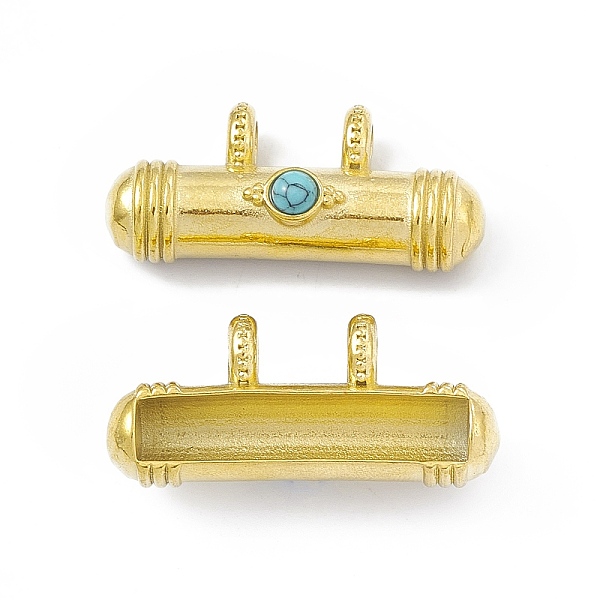 

PandaHall Ion Plating(IP) 304 Stainless Steel Pendants, with Synthetic Turquoise, Bar Charms, Golden, 15x33.5x10mm, Hole: 3.5mm Synthetic..., Green