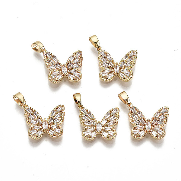 

PandaHall Brass Micro Pave Clear Cubic Zirconia Pendants, Nickel Free, Butterfly, Real 18K Gold Plated, 24x17.5x3.5mm, Hole: 2.5x5mm...