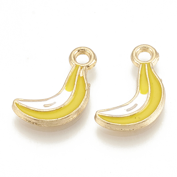 

PandaHall Alloy Enamel Pendants, Cadmium Free & Lead Free, Banana, Light Gold, Gold, 17x9.5x1.5mm, Hole: 2mm Alloy+Enamel Fruit Gold