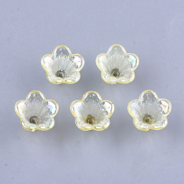

PandaHall Transparent Acrylic Bead Caps, Trumpet Flower Beads, AB Color, 5-Petal, Flower, Champagne Yellow, 10x14x13.5mm, Hole: 1.6mm, about...