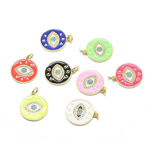 

PandaHall Brass Micro Pave Clear Cubic Zirconia Pendants, Real 18K Gold Plated, Long-Lasting Plated, with Enamel and Jump Rings, Flat Round..., Multicolor