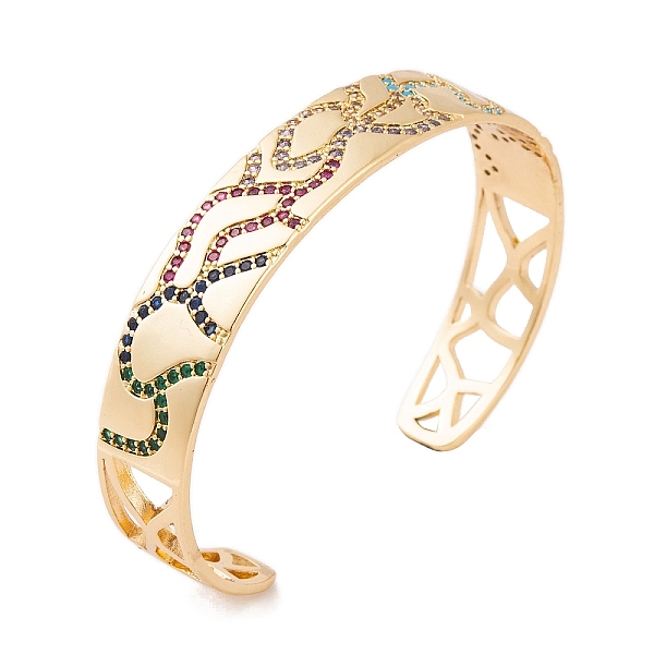 

PandaHall Brass Pave Colorful Cubic Zirconia Hollow Open Cuff Bangles for Women, Real 18K Gold Plated, Real 18K Gold Plated, Inner Diameter...