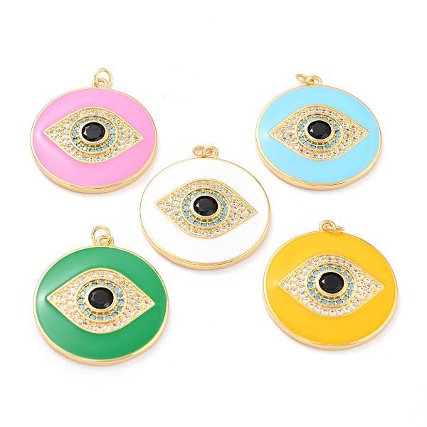

PandaHall Real 18K Gold Plated Brass Micro Pave Cubic Zirconia Pendants, with Jump Ring and Enamel, Long-Lasting Plated, Flat Round with..., Multicolor