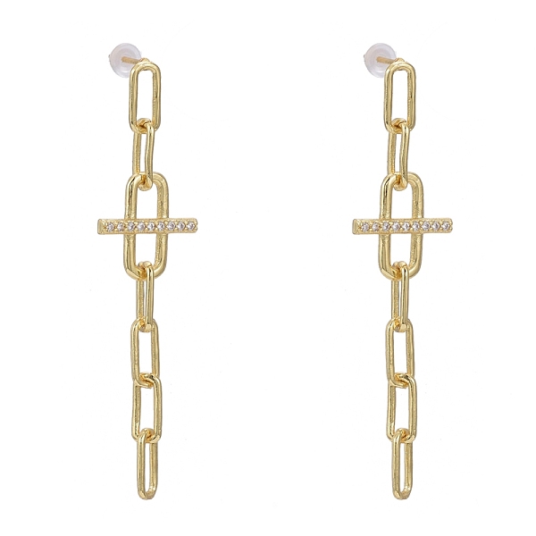 

PandaHall Brass Micro Pave Clear Cubic Zirconia Dangle Stud Earrings, with Ear Nuts, Long-Lasting Plated, Paperclip Chain, Real 18K Gold...