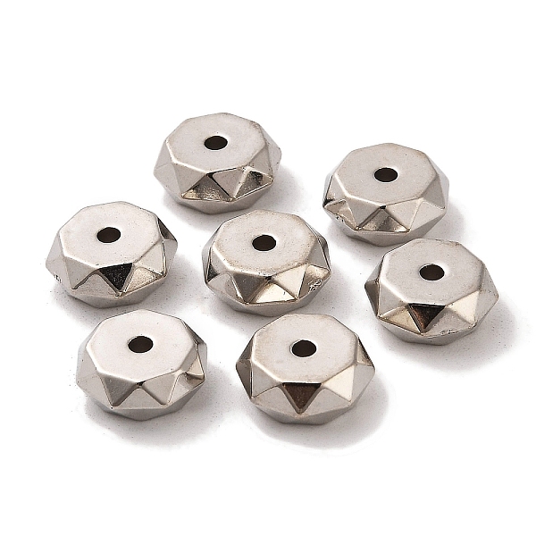 

PandaHall CCB Plastic Beads, Flat Round with Polygon, Platinum, 9.2x4mm, Hole: 1.7mm Plastic Flat Round