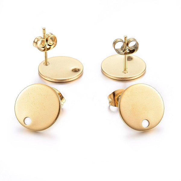 

PandaHall Ion Plating(IP) 304 Stainless Steel Stud Earring Findings, with Loop and Flat Plate, Flat Round, Golden, 12x1mm, Hole: 1.4mm 304...