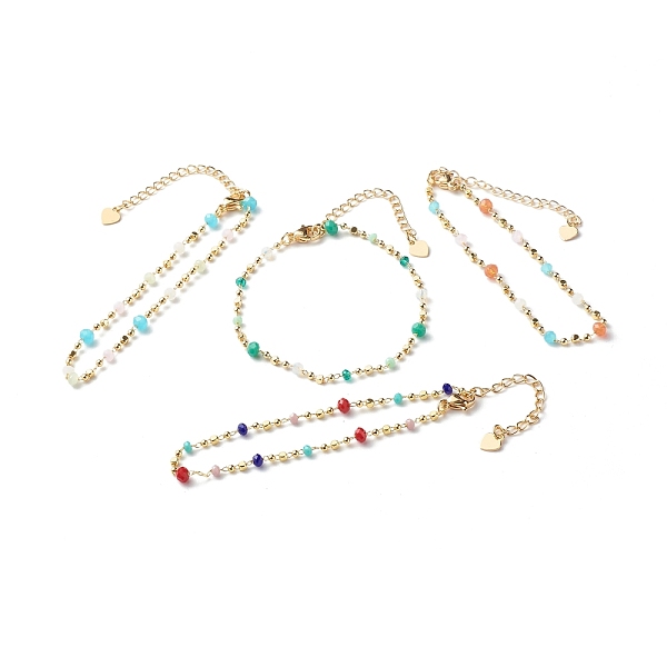 

PandaHall Brass Ball Chains Bracelets, with Glass Beads, Mixed Color, 7-1/4 inch(18.5cm) Glass Multicolor