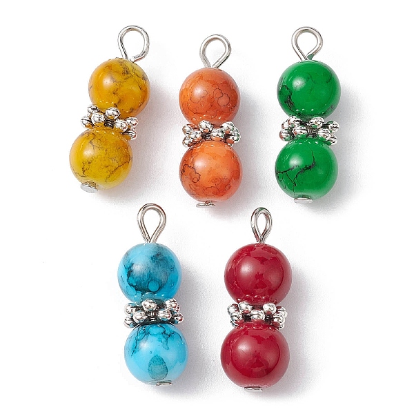 Pendentif En Perles Rondes En Verre De Couleur Mélangée