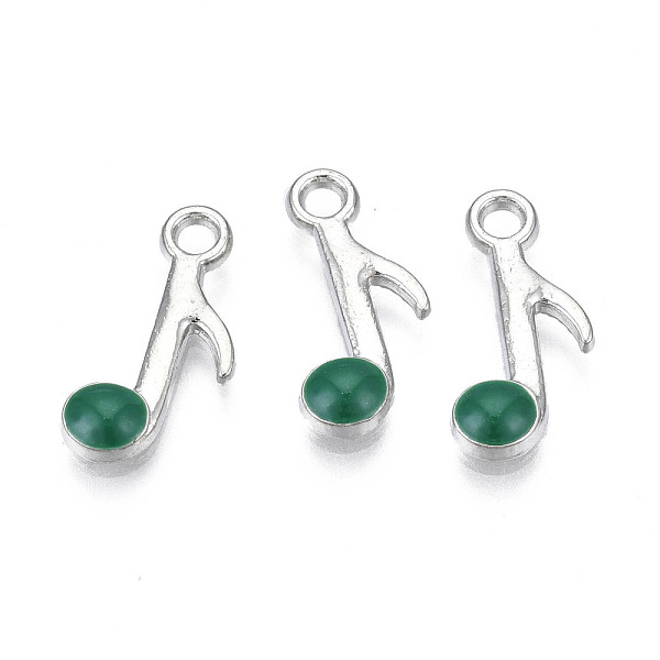 

PandaHall Rack Plating Alloy Enamel Pendants, Cadmium Free & Lead Free, Note, Sea Green, 15.5x7x2mm, Hole: 1.6mm Alloy+Enamel Others