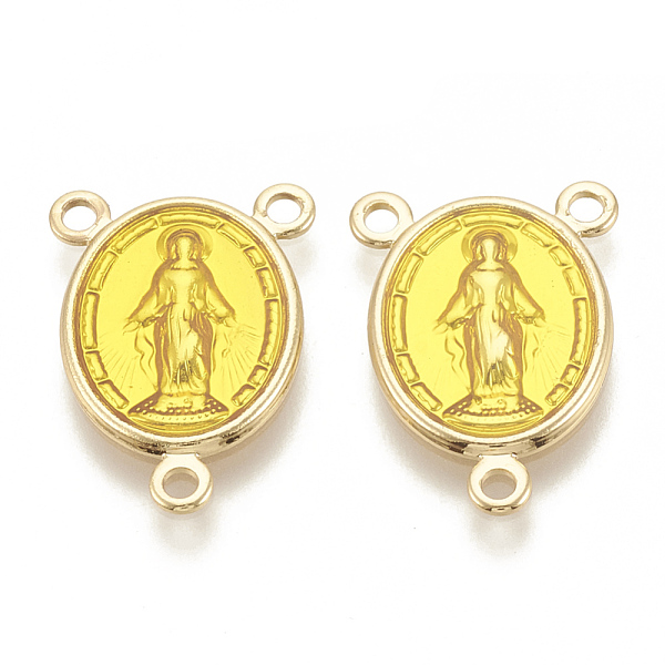 

PandaHall Brass Chandelier Component Links, 3 Loop Connectors, with Enamel, Long-Lasting Plated, Oval with Saint, Golden, Gold, 16.5x12x1mm...