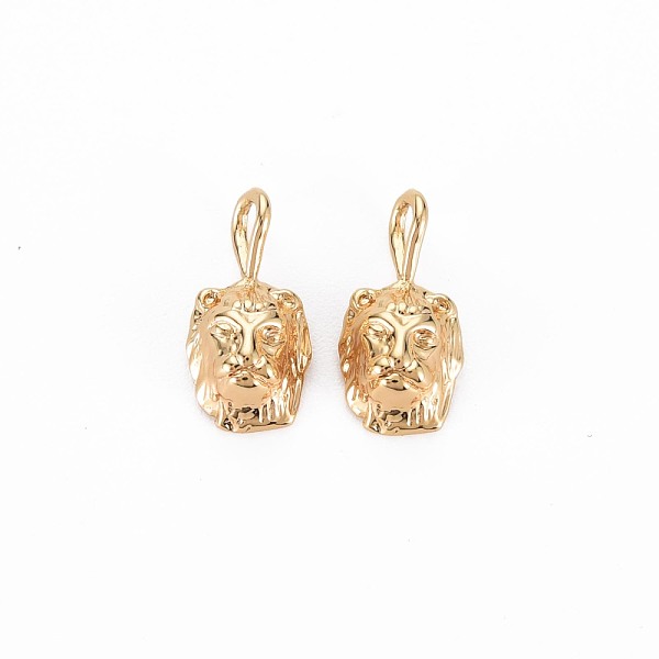 

PandaHall Brass Charms, Nickel Free, Lion Head, Real 18K Gold Plated, 14.5x7x4.5mm, Hole: 2x2.5mm Brass Lion
