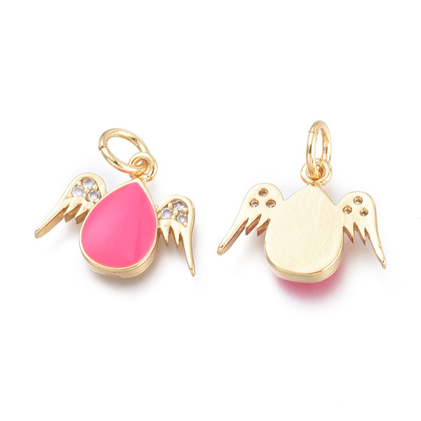 

PandaHall Brass Charms, with Jump Rings and Enamel, Long-Lasting Plated, Cadmium Free & Lead Free & Nickel Free, teardrop, with Wing, Real..., Pink
