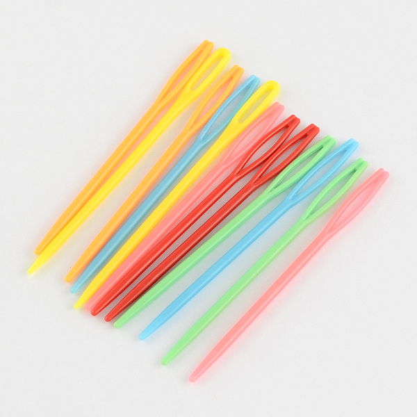

PandaHall Child Plastic Knit Needles Sewing Knitting Cross Stitch, Two Types, Mixed Color, 71x4x3mm, Hole: 17x2mm, about 1000pcs/bag Plastic..., Multicolor