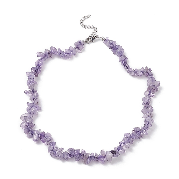 

PandaHall Natural Amethyst Chips Beaded Necklaces, 304 Stainless Steel Jewelry for Women, 15.24''(38.7cm) Amethyst Chip